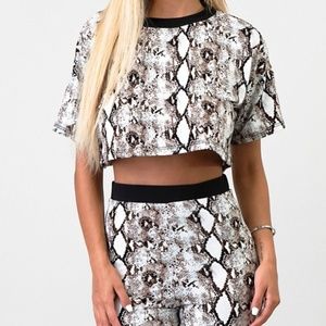snakeskin womens high waisted biker shorts set